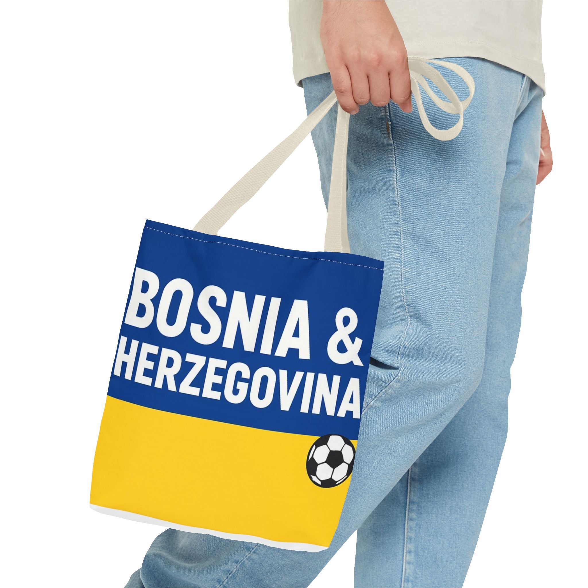 Bosnia & Herzegovina Soccer Fan Tote Bag | Blue Yellow Football Stripes