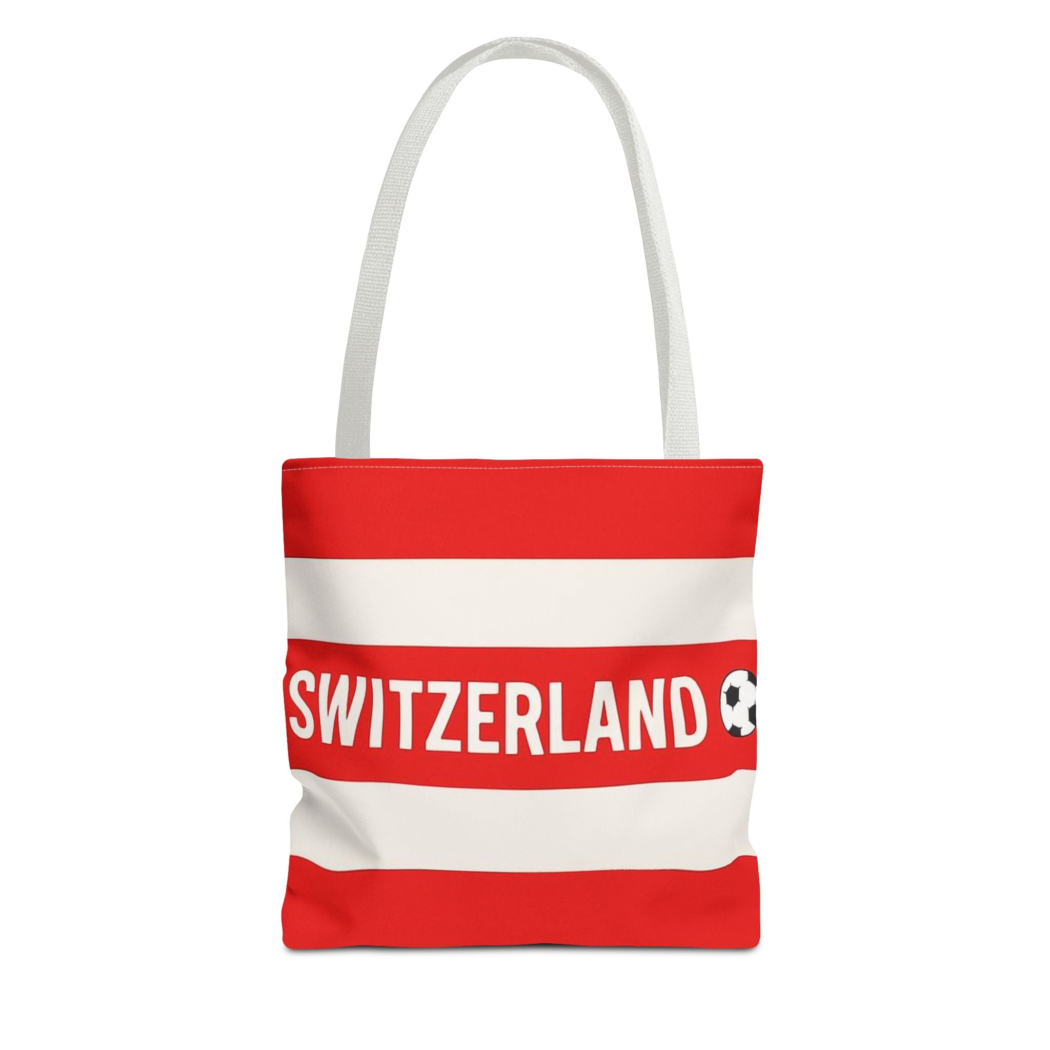 Switzerland Striped Football Logo Tote Bag | Red White Soccer Theme