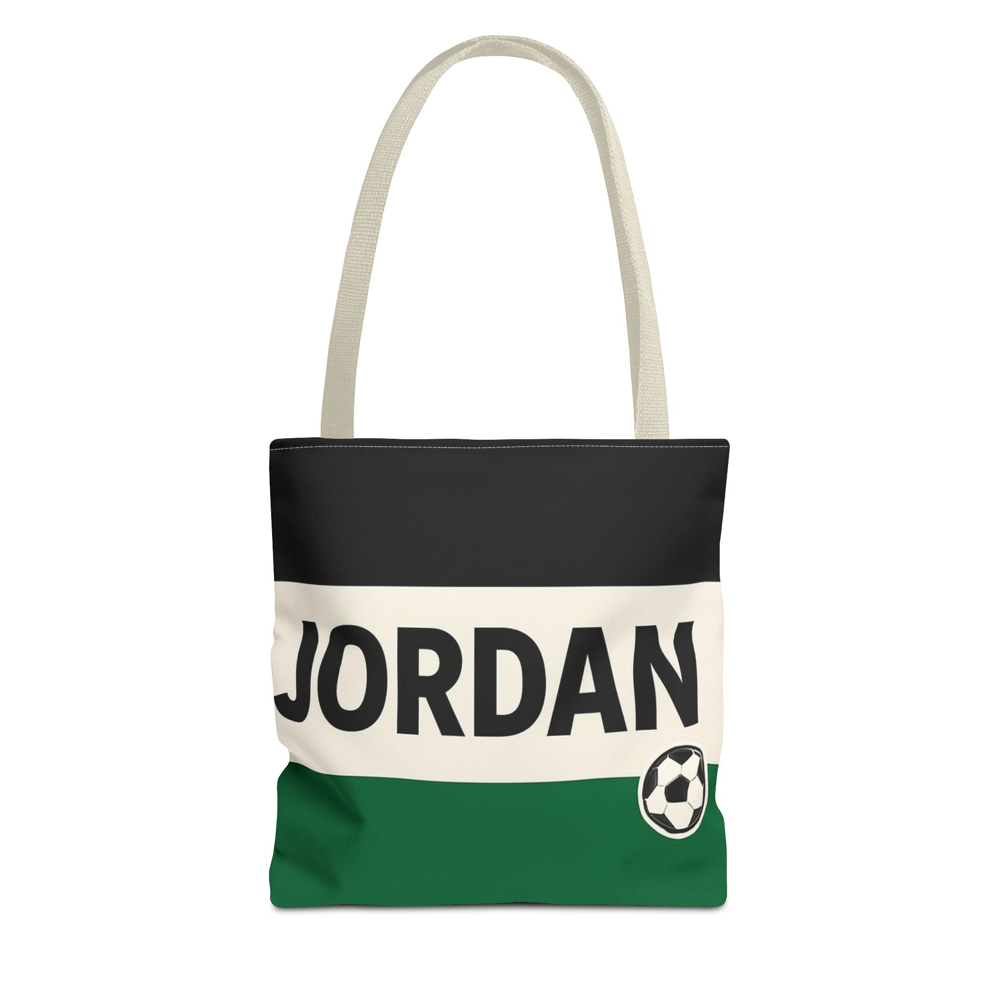 Jordan Soccer Stripes Tote Bag | Green Black Cream Football Design