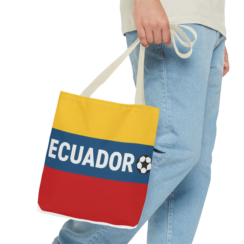 Ecuador Flag Stripe Tote Bag | Ecuadorian Soccer Text Design