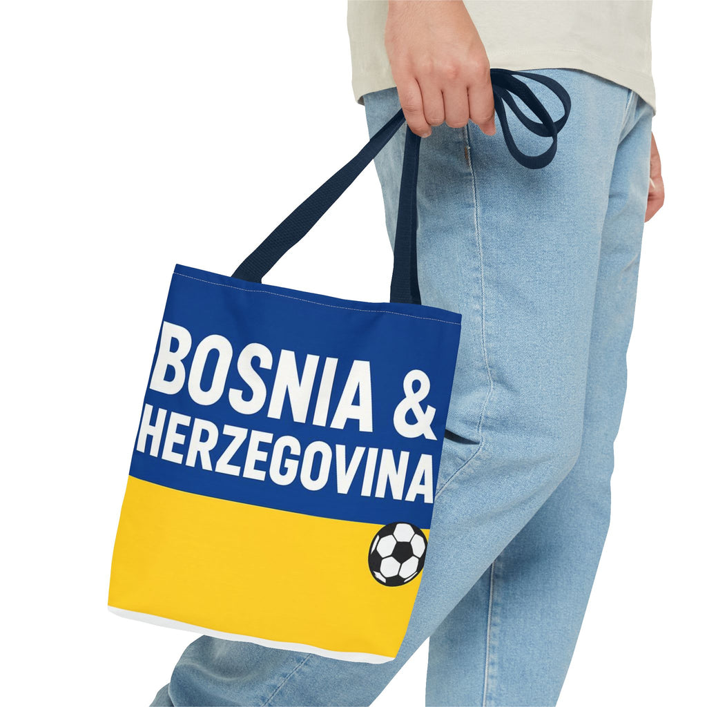 Bosnia & Herzegovina Soccer Fan Tote Bag | Blue Yellow Football Stripes