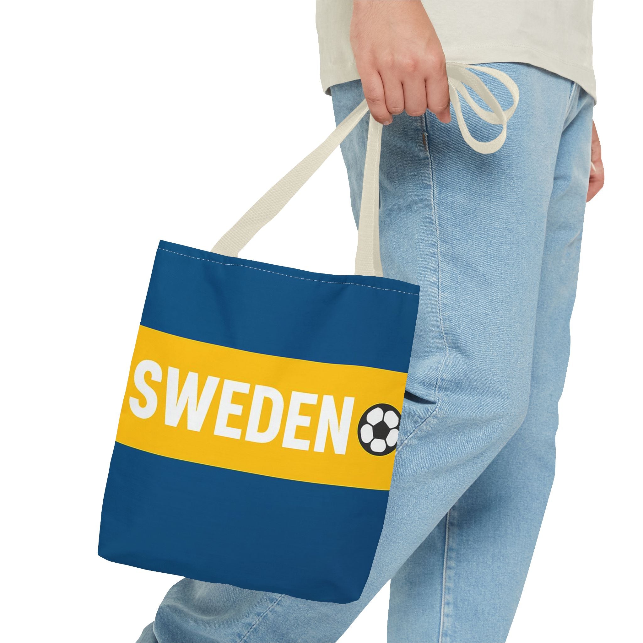 Sweden soccer stripe Tote Bag | Blue and gold football design