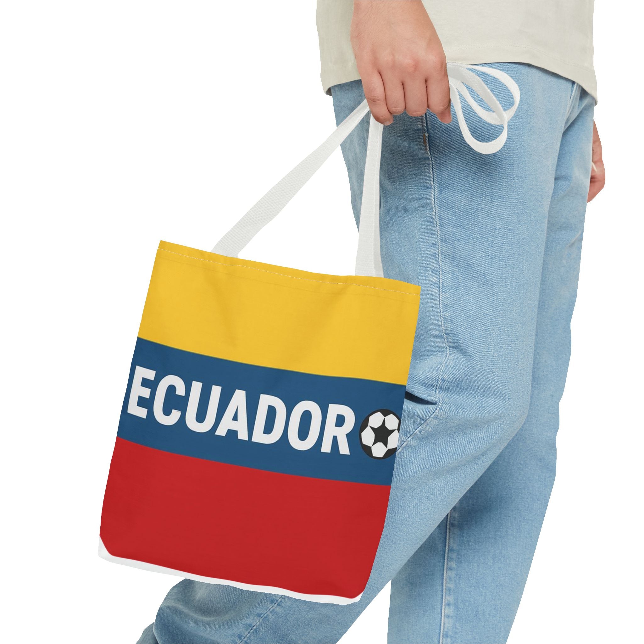 Ecuador Flag Stripe Tote Bag | Ecuadorian Soccer Text Design