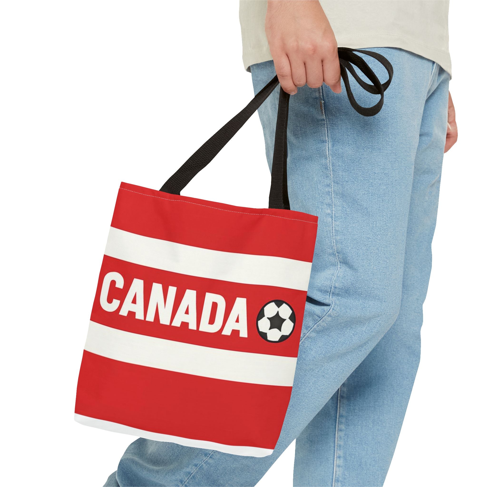 Canada Soccer Stripes Tote Bag | Red White Soccer Ball