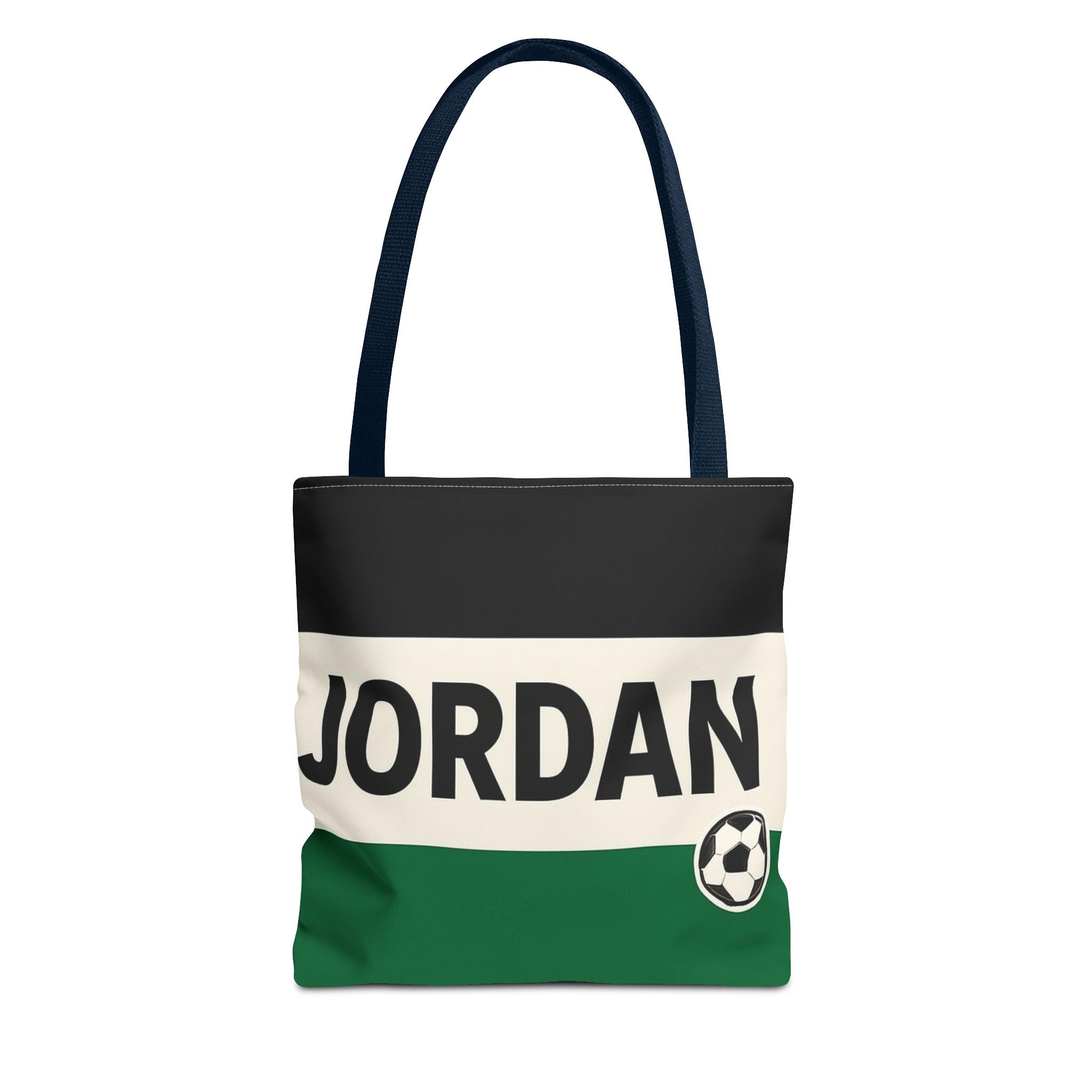 Jordan Soccer Stripes Tote Bag | Green Black Cream Football Design