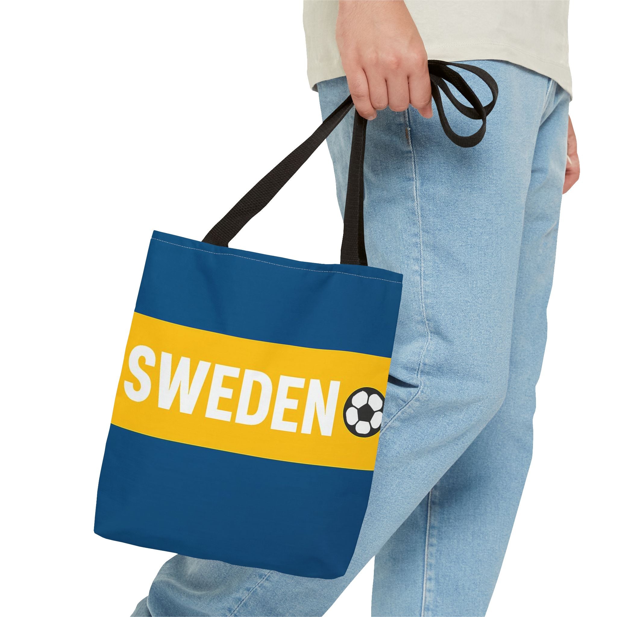 Sweden soccer stripe Tote Bag | Blue and gold football design