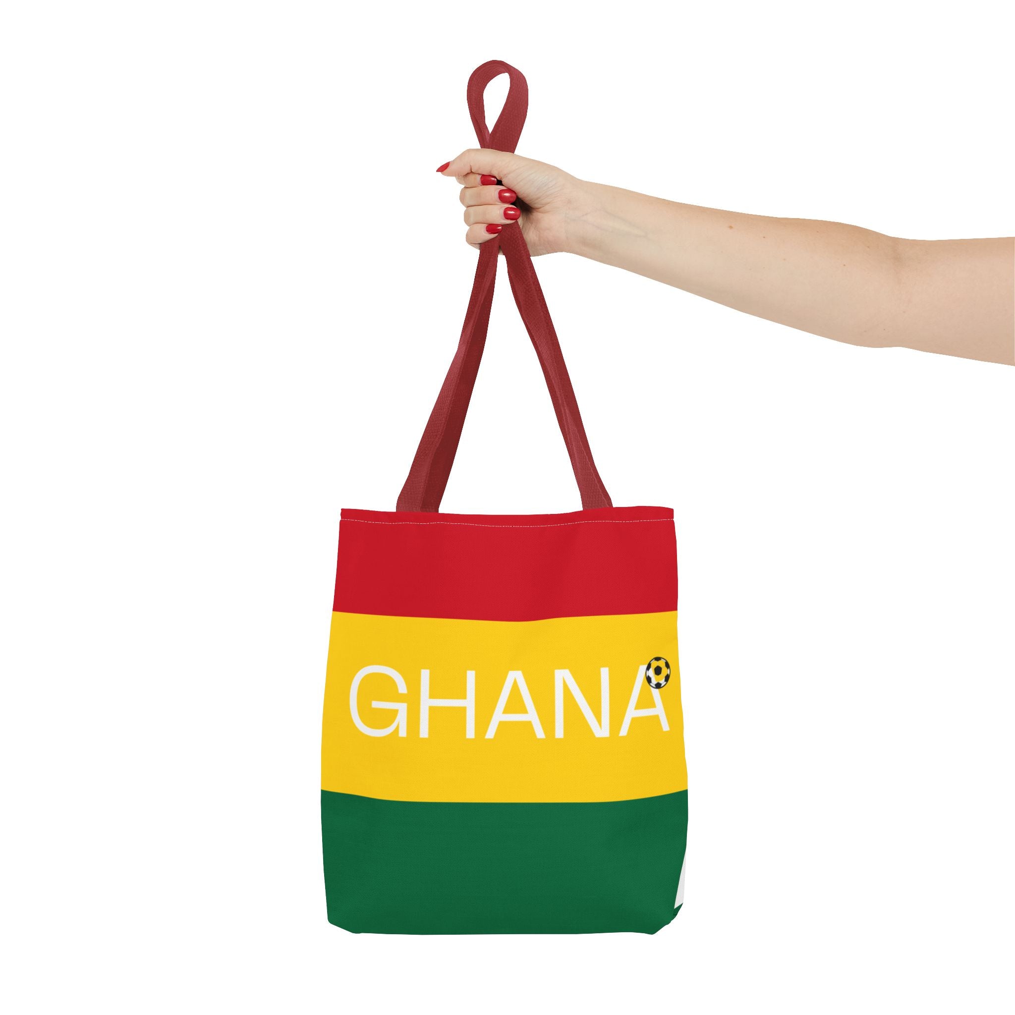 Ghana flag stripes Tote Bag | Ghana text, red yellow green with black star