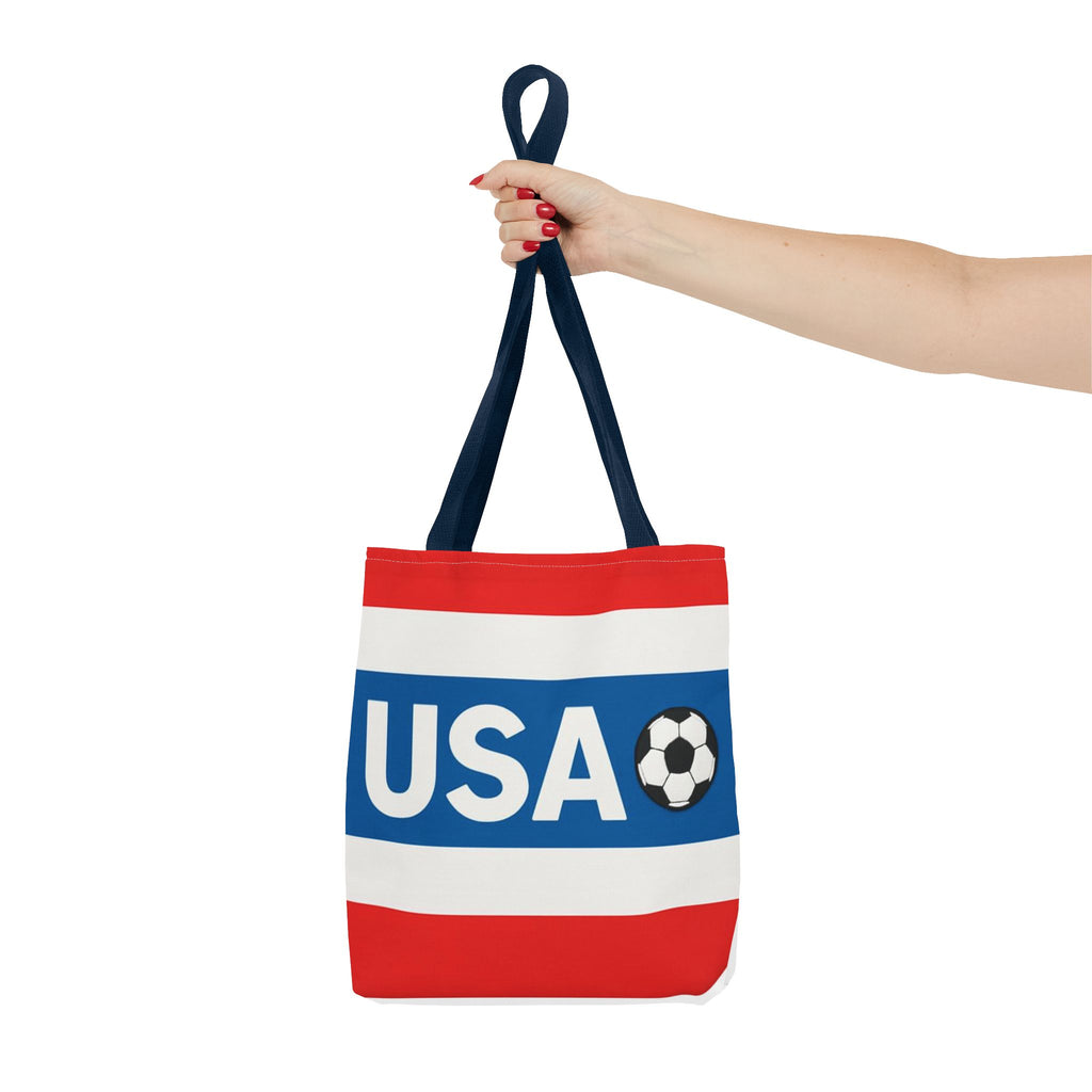 USA Soccer Stripe Tote Bag | Red White Blue Soccer Ball Design