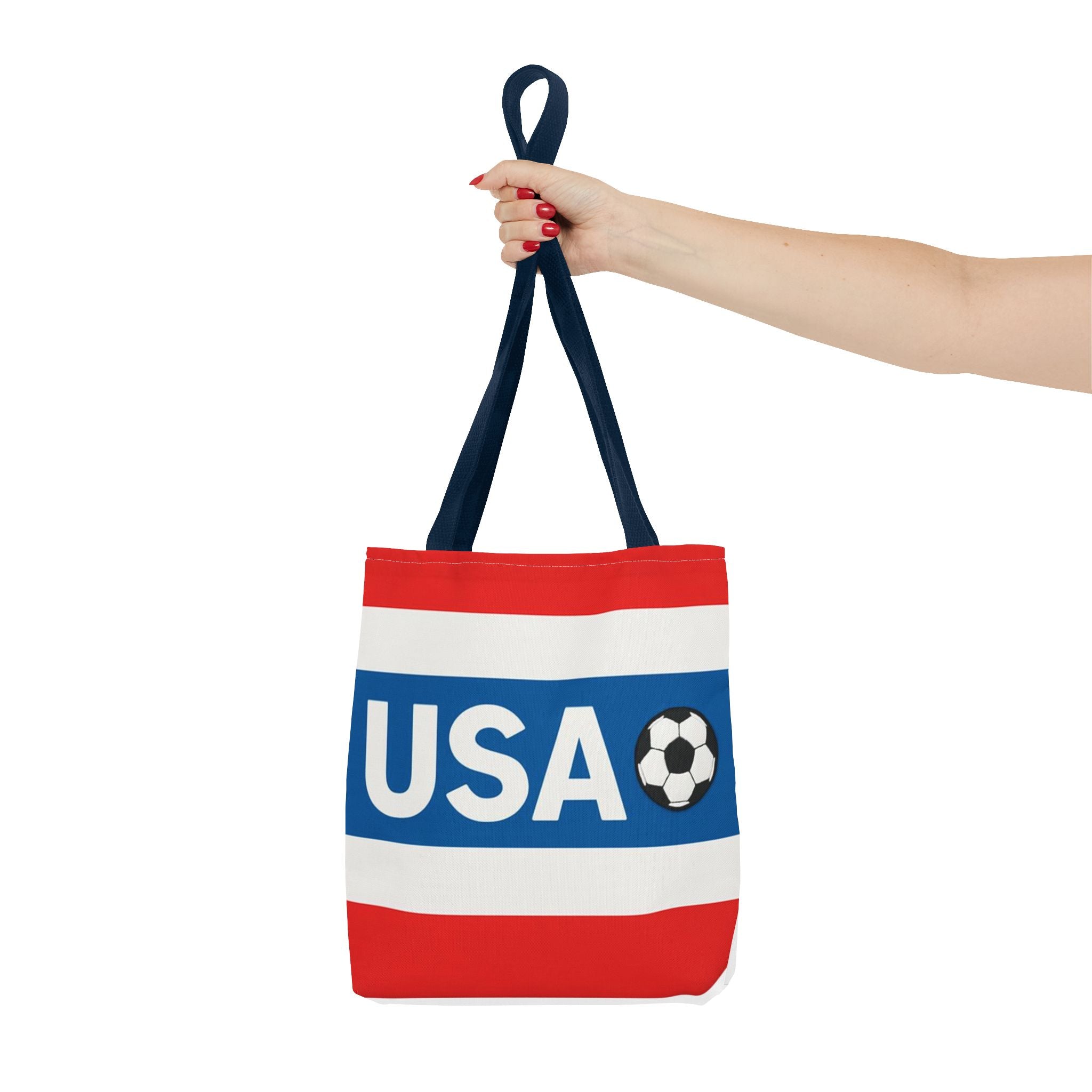 USA Soccer Stripe Tote Bag | Red White Blue Soccer Ball Design