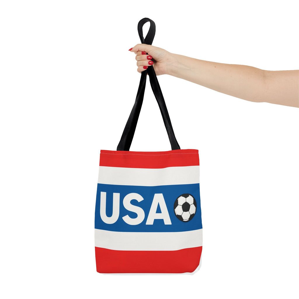 USA Soccer Stripe Tote Bag | Red White Blue Soccer Ball Design
