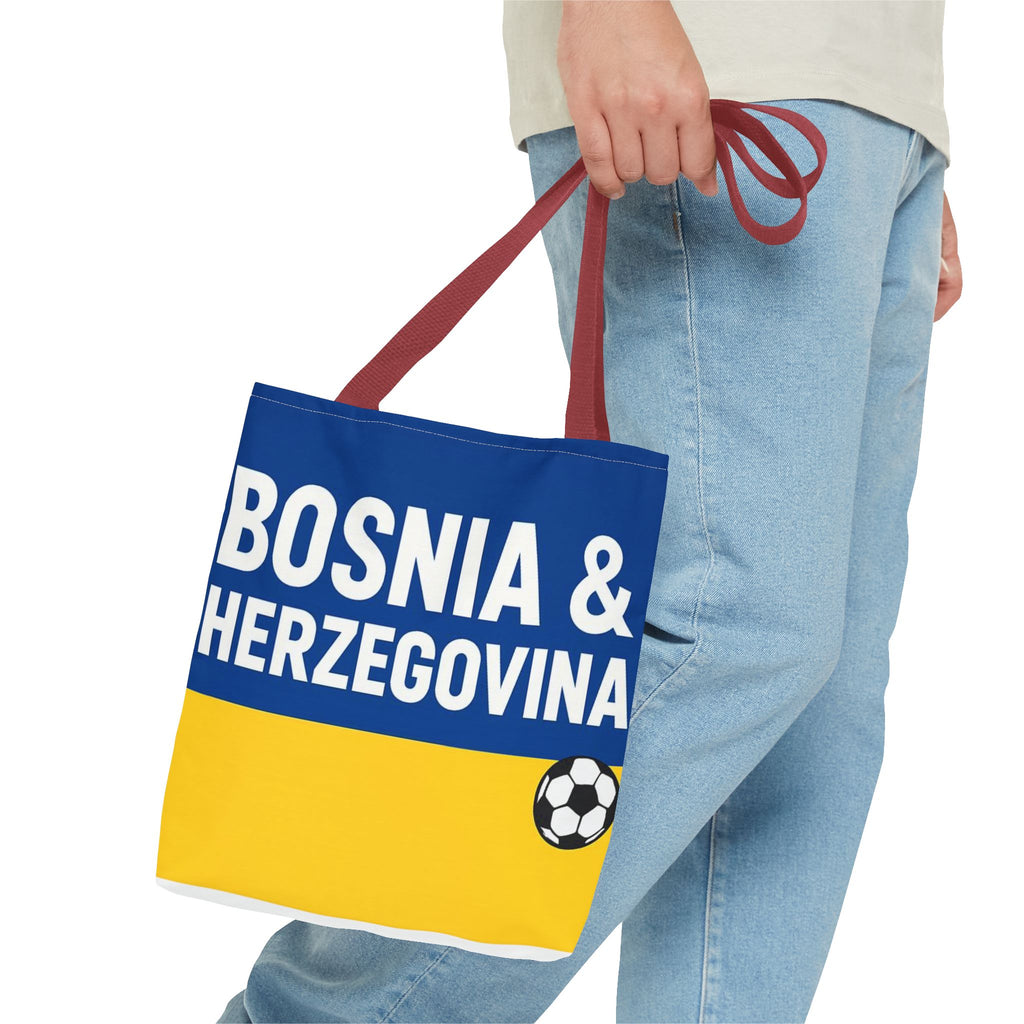 Bosnia & Herzegovina Soccer Fan Tote Bag | Blue Yellow Football Stripes