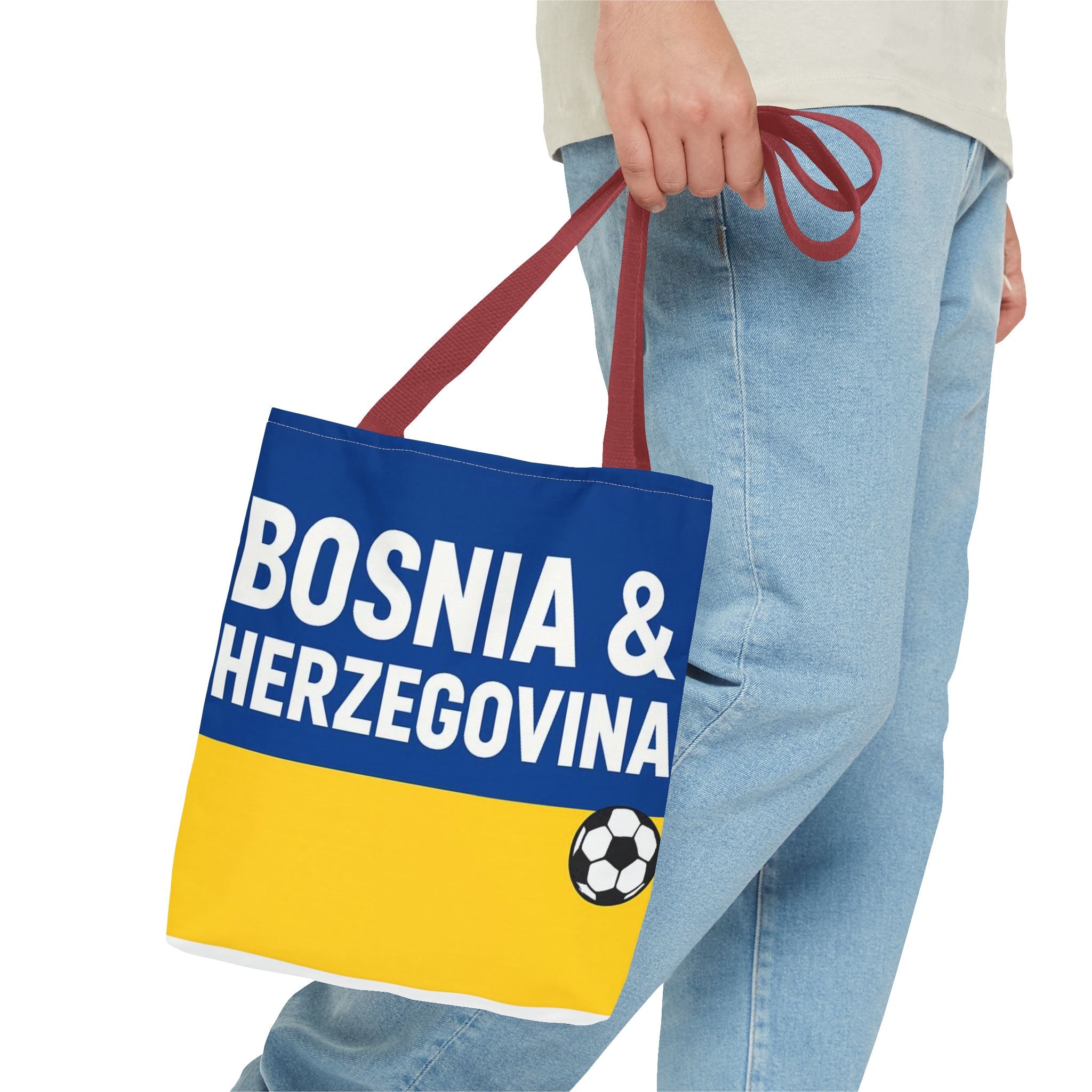 Bosnia & Herzegovina Soccer Fan Tote Bag | Blue Yellow Football Stripes