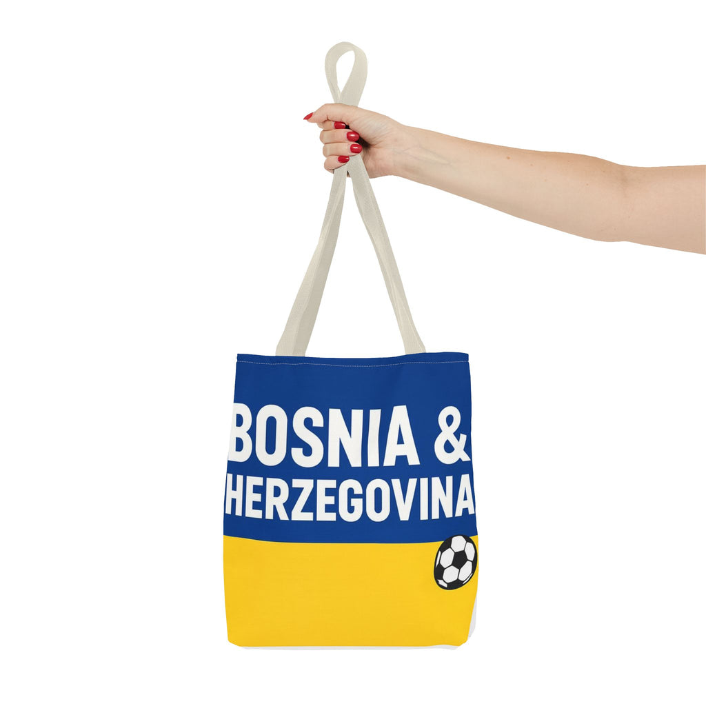 Bosnia & Herzegovina Soccer Fan Tote Bag | Blue Yellow Football Stripes