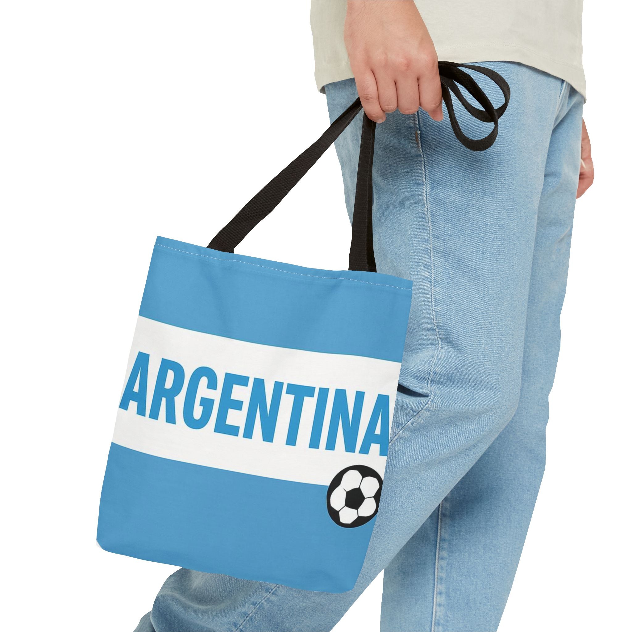 Argentina Soccer Fan Tote Bag | Light Blue White Football Stripes