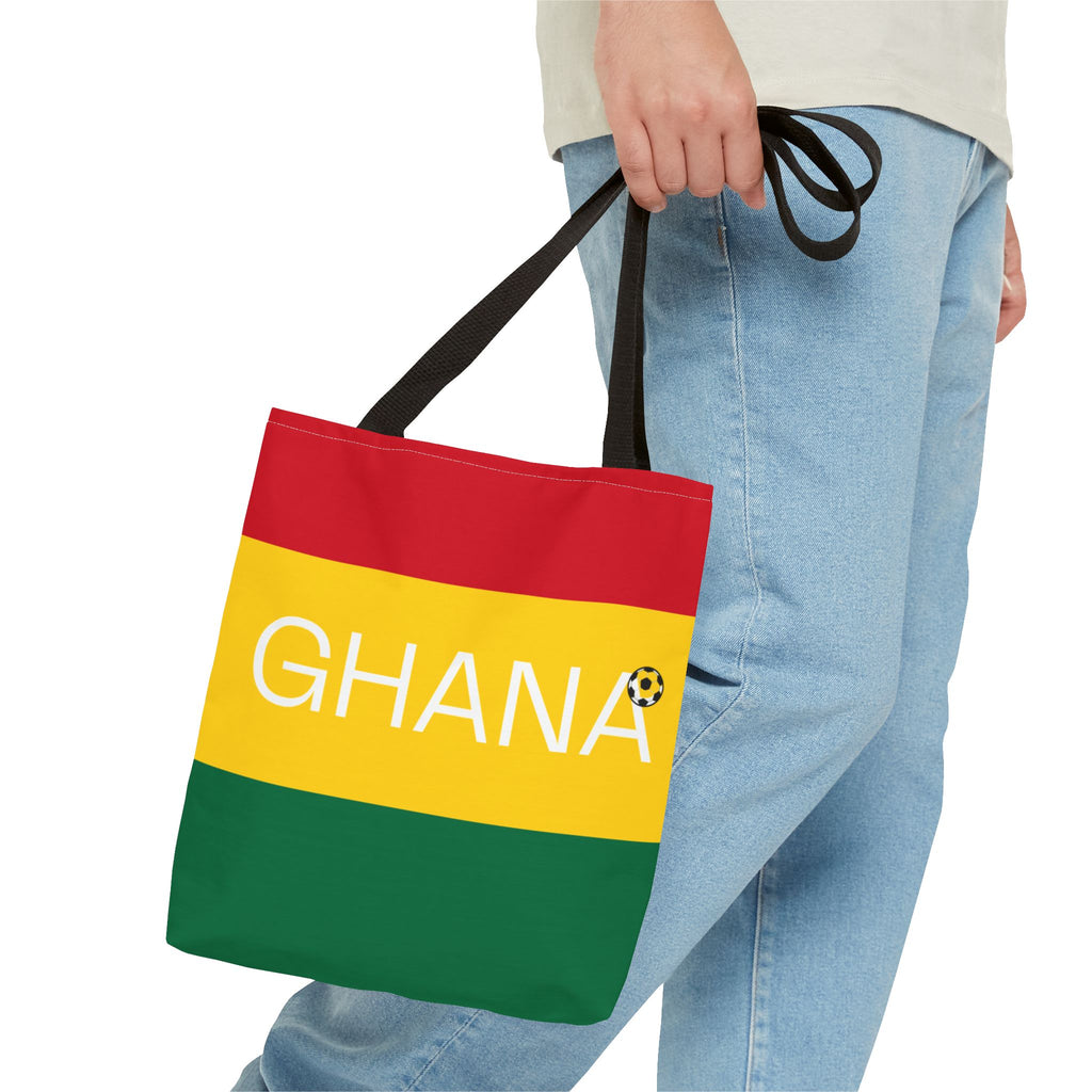 Ghana flag stripes Tote Bag | Ghana text, red yellow green with black star