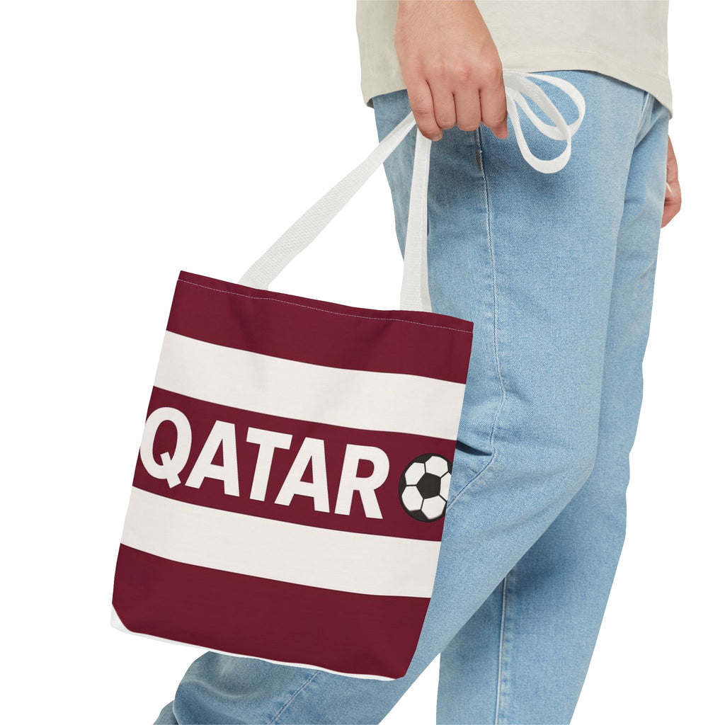 QATAR soccer stripes Tote Bag | Maroon white football design
