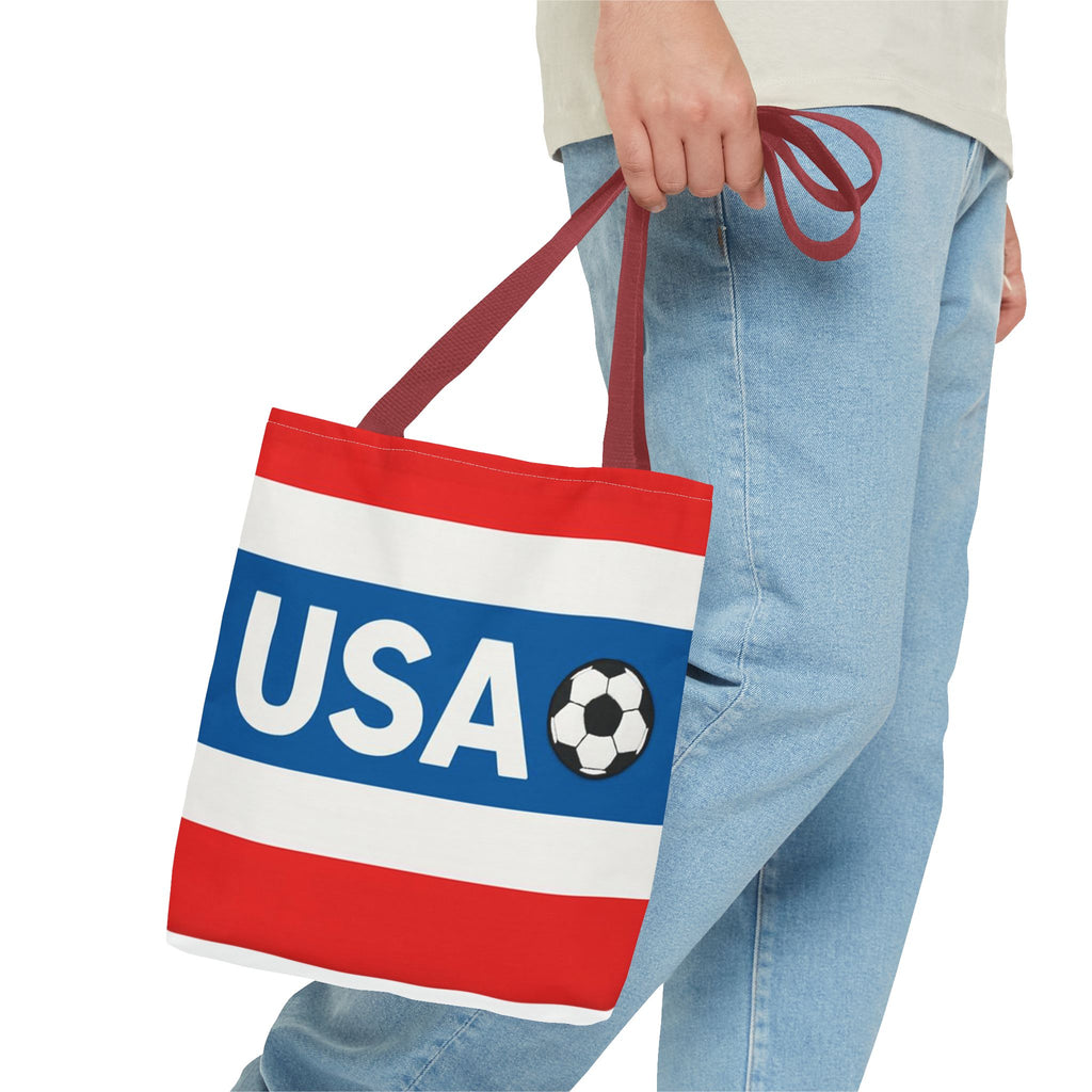 USA Soccer Stripe Tote Bag | Red White Blue Soccer Ball Design